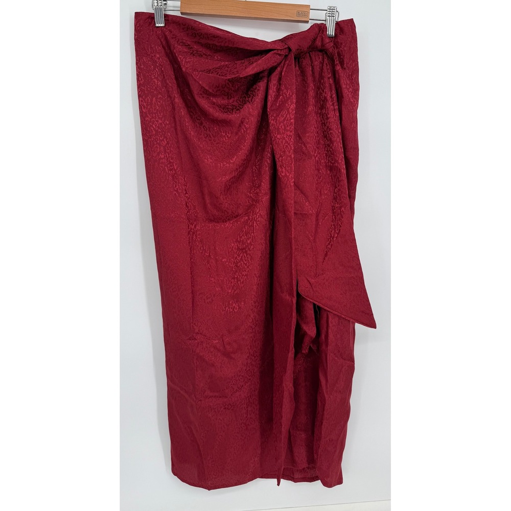 Venus Women Burgundy Jacquard Wrap Midi Skirt Red Textured Side Tie Sz 12